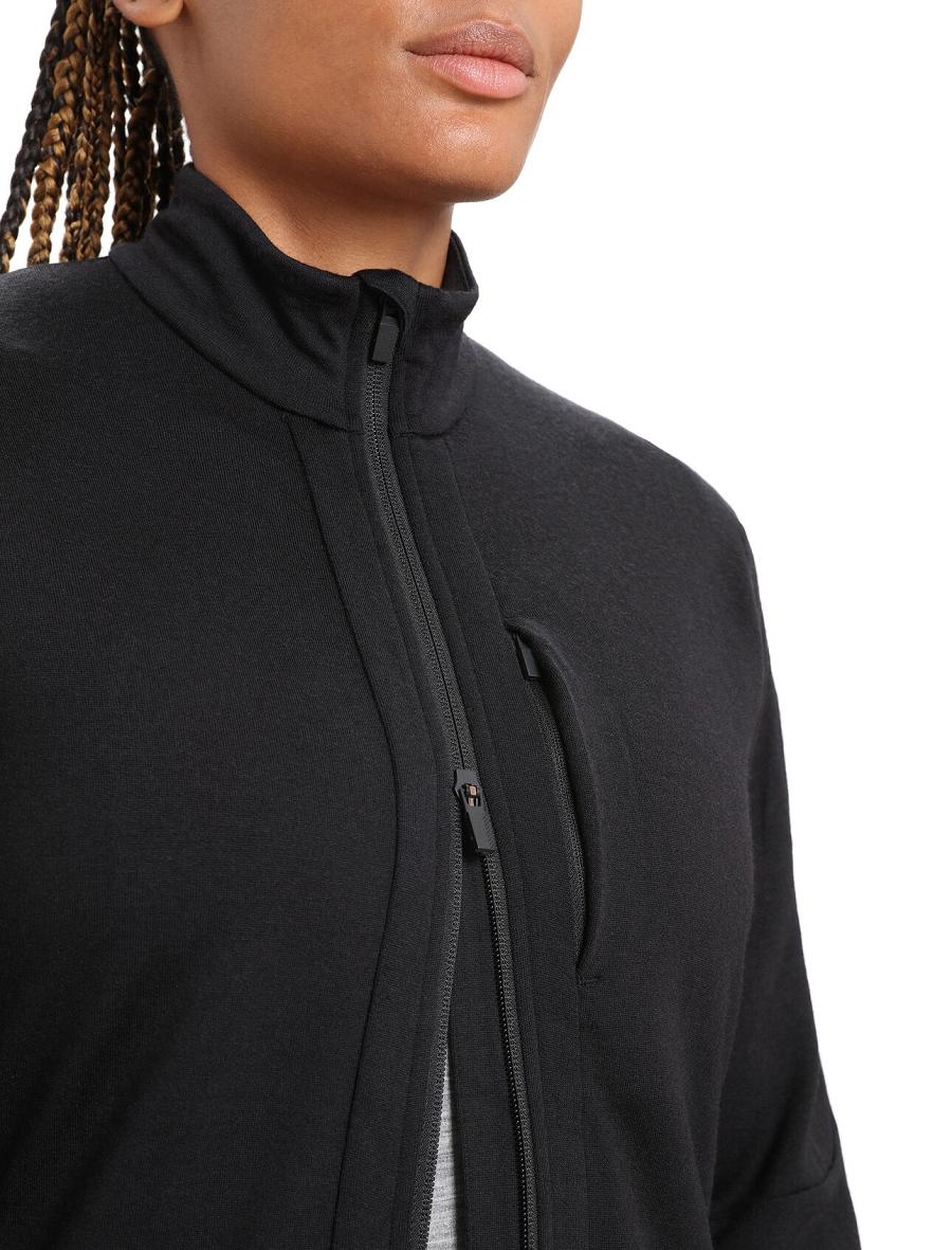 Sweat À Capuche Icebreaker Merino Quantum III Long Sleeve Zip Femme Noir | FR 1681NWYB